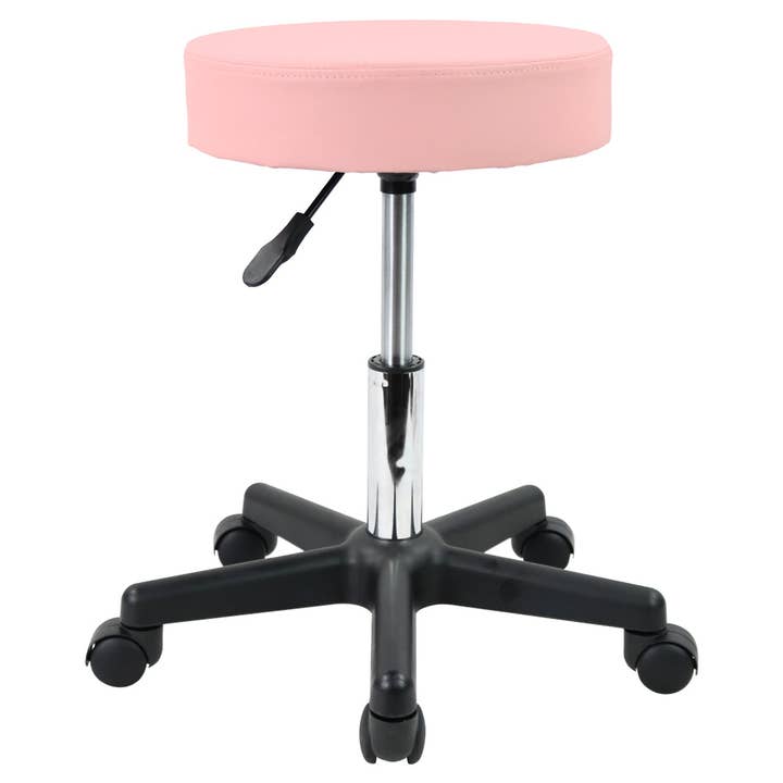 KKTONER - Wholesale Stool - Pink PU Leather Round Rolling Stool, Height Adjustable