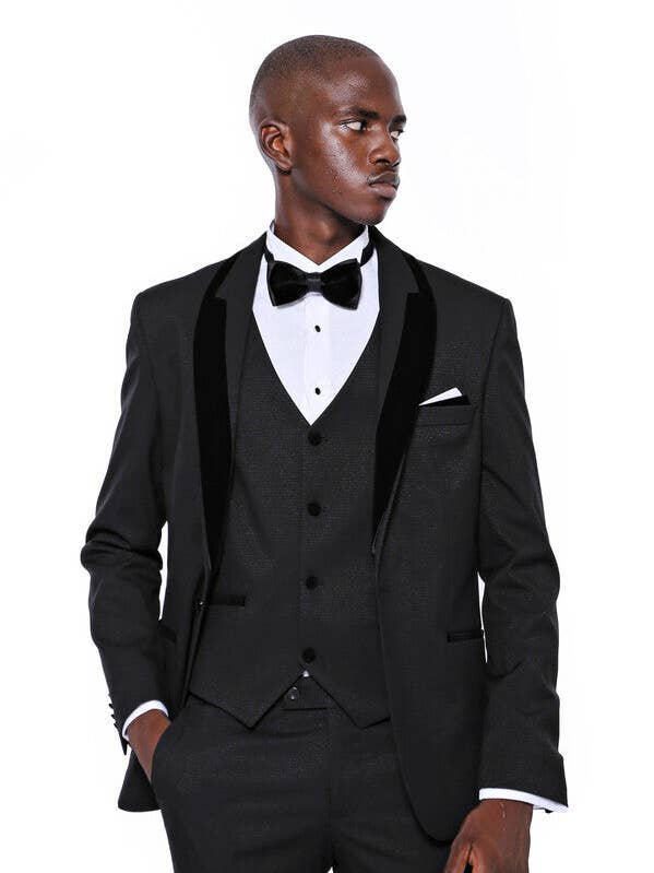 Mønstret fløjlsrevers sort mænds smoking - Wessi for engroshandel hos Wessi