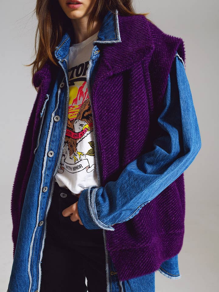 Open Herringbone Gilet with Shawl Style Collard in purple for wholesale on Faire4