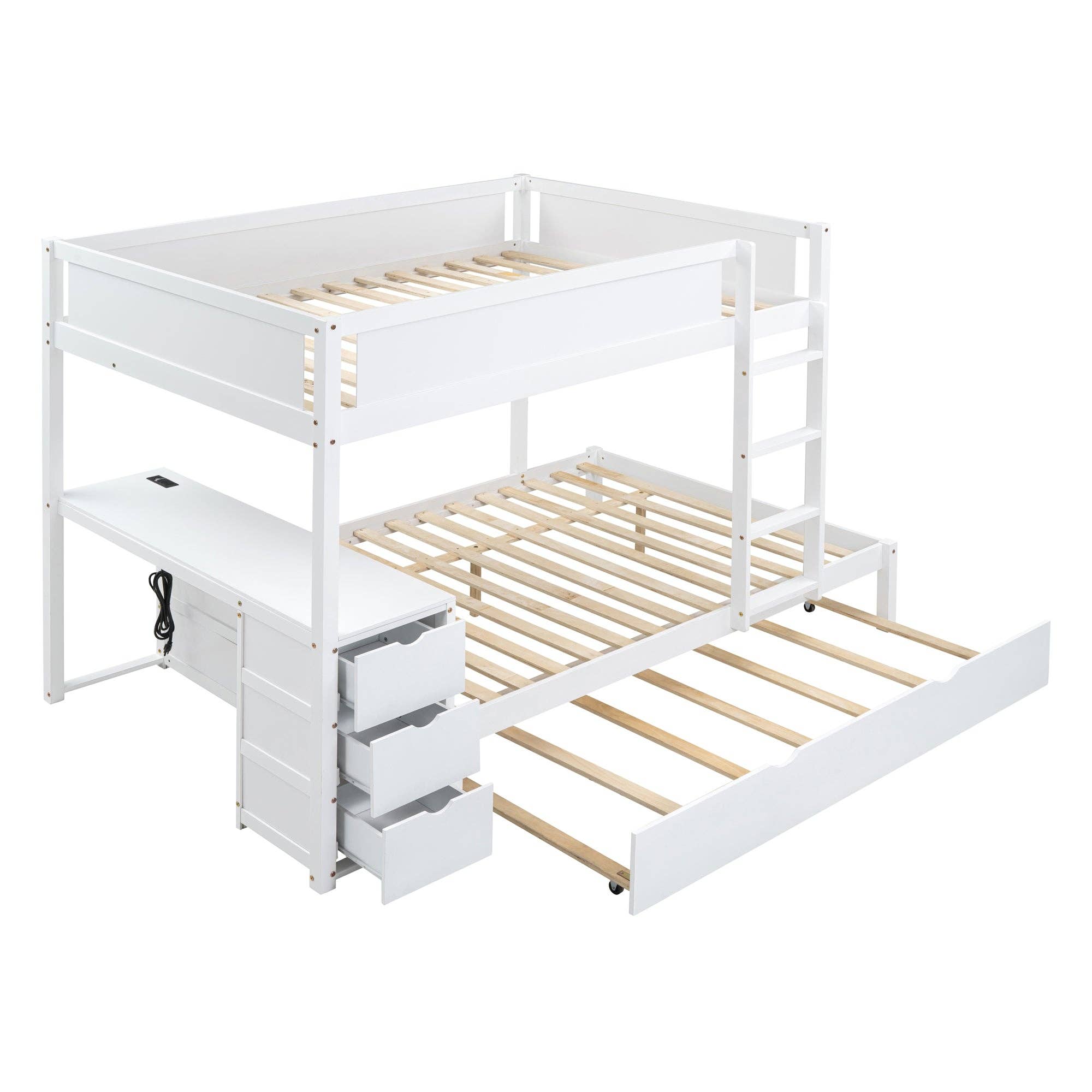 39F Inc. - Wholesale Bed - Full-Over-Full Bunk Bed with Trundle, Storage & Desk – White4