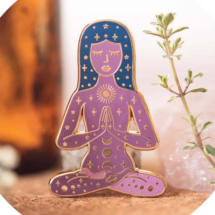 GODDESS OF INTUITION ENAMEL PIN, PURPLE AND GOLD for wholesale by CLEOMAGICK
