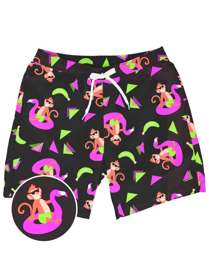 Tipsy Elves - Wholesale Swim Shorts - Men's - Monkey Business Stretch Swim Trunks - Men's Fun Bathing Suit