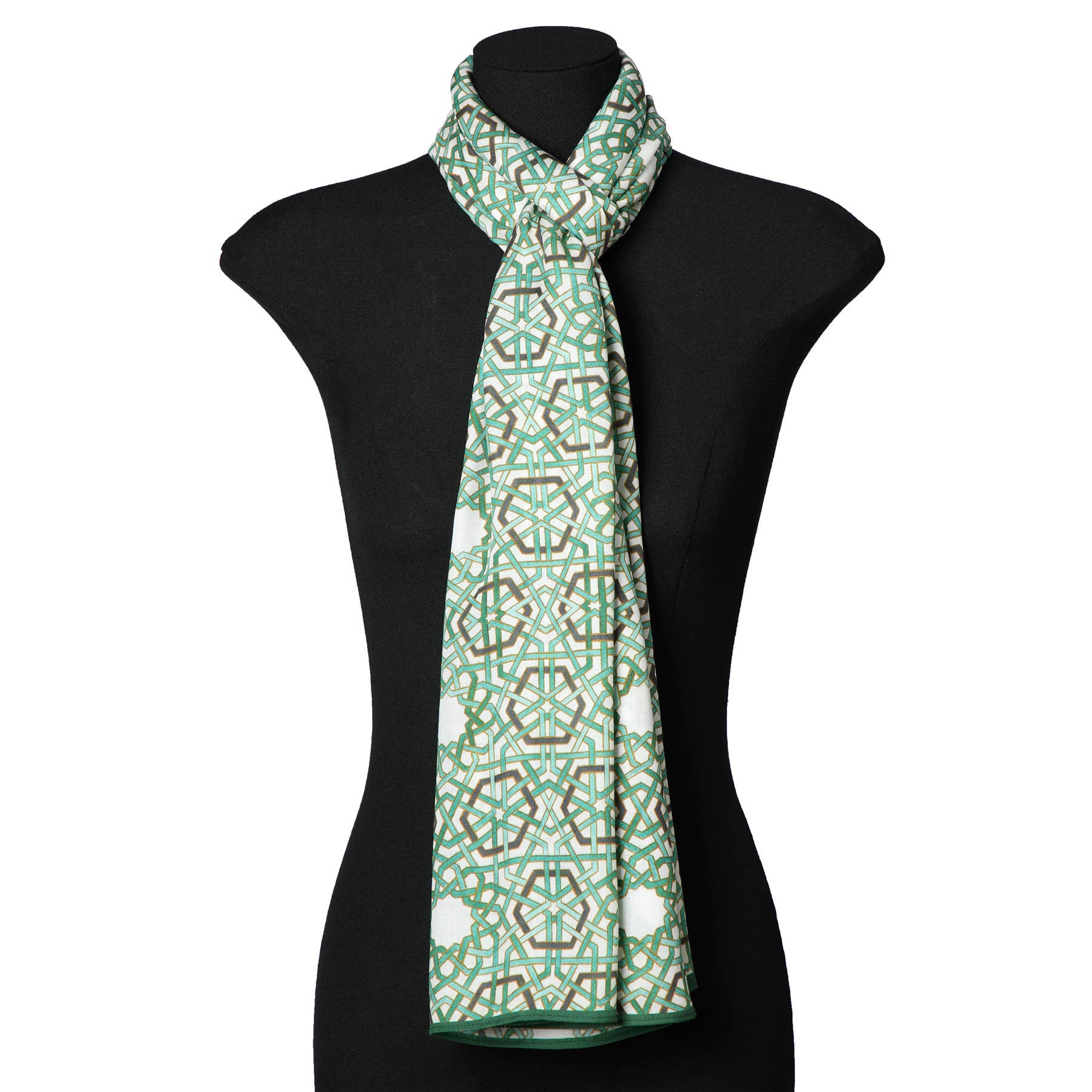 Hamzah - Wholesale Scarf - Unisex - Large Green Scarf for Women with Geometric Print1