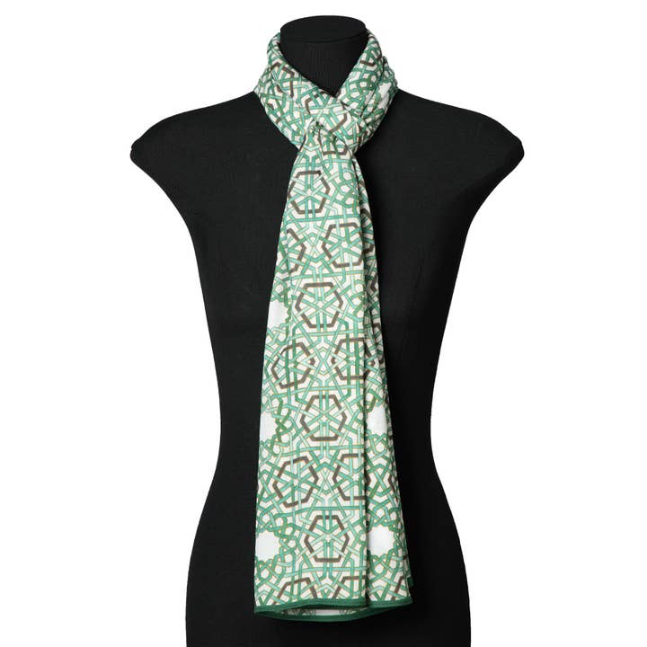 Hamzah - Wholesale Scarf - Unisex - Large Green Scarf for Women with Geometric Print1