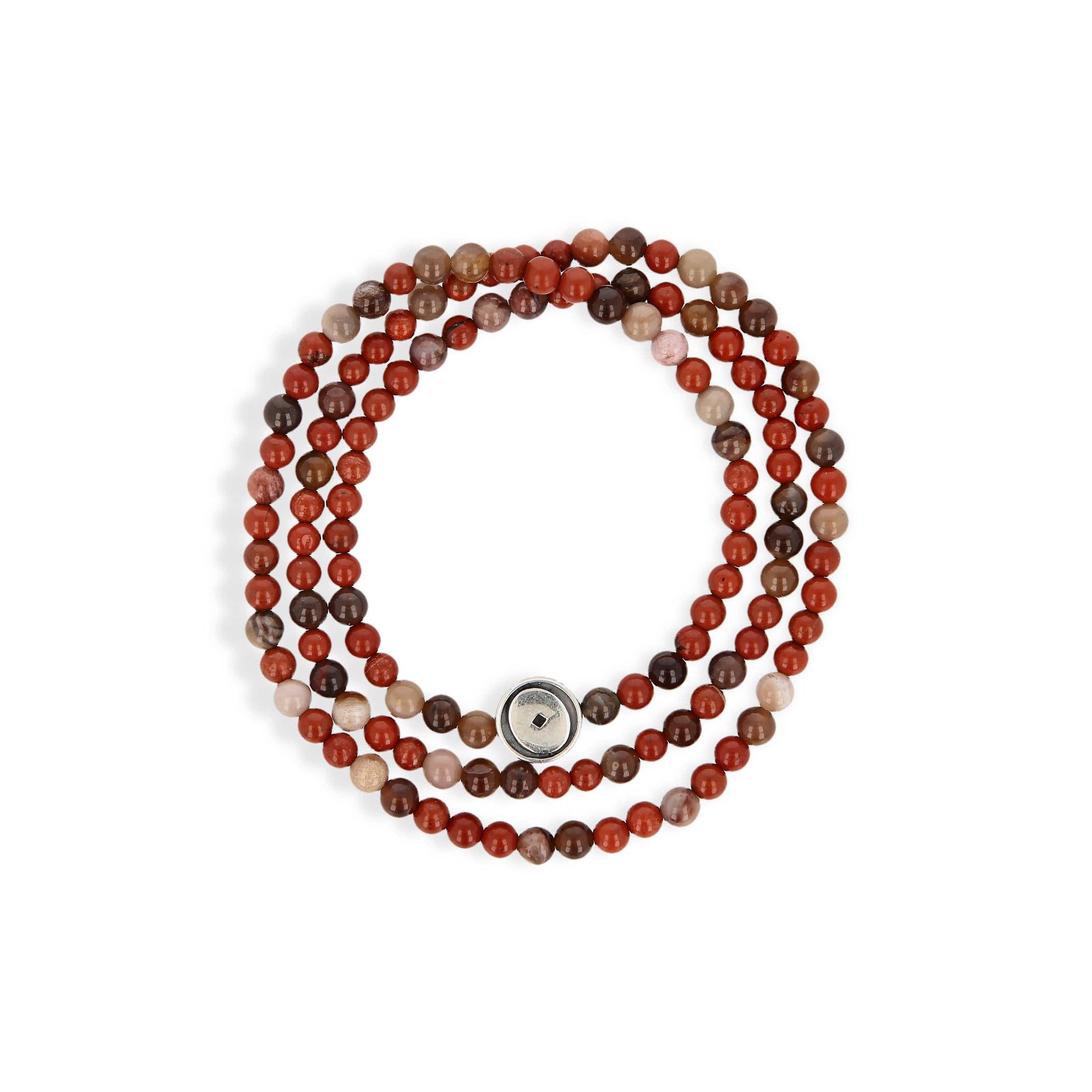 Bhoma - Mens Designer Jewelry - Wholesale Beaded Bracelet - Mens Red Jasper Beaded Wrap Bracelet with Sterling Silver Bead1