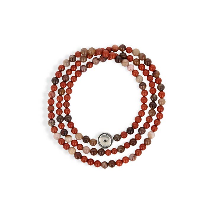 Bhoma - Mens Designer Jewelry - Wholesale Beaded Bracelet - Mens Red Jasper Beaded Wrap Bracelet with Sterling Silver Bead1