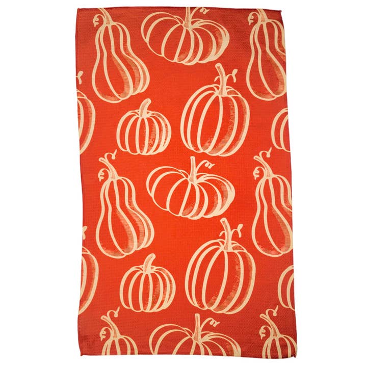 Driftless Studios - Wholesale Tea Towel - Pumpkins & Gourds burnt Orange Halloween Towels - Fall Decor