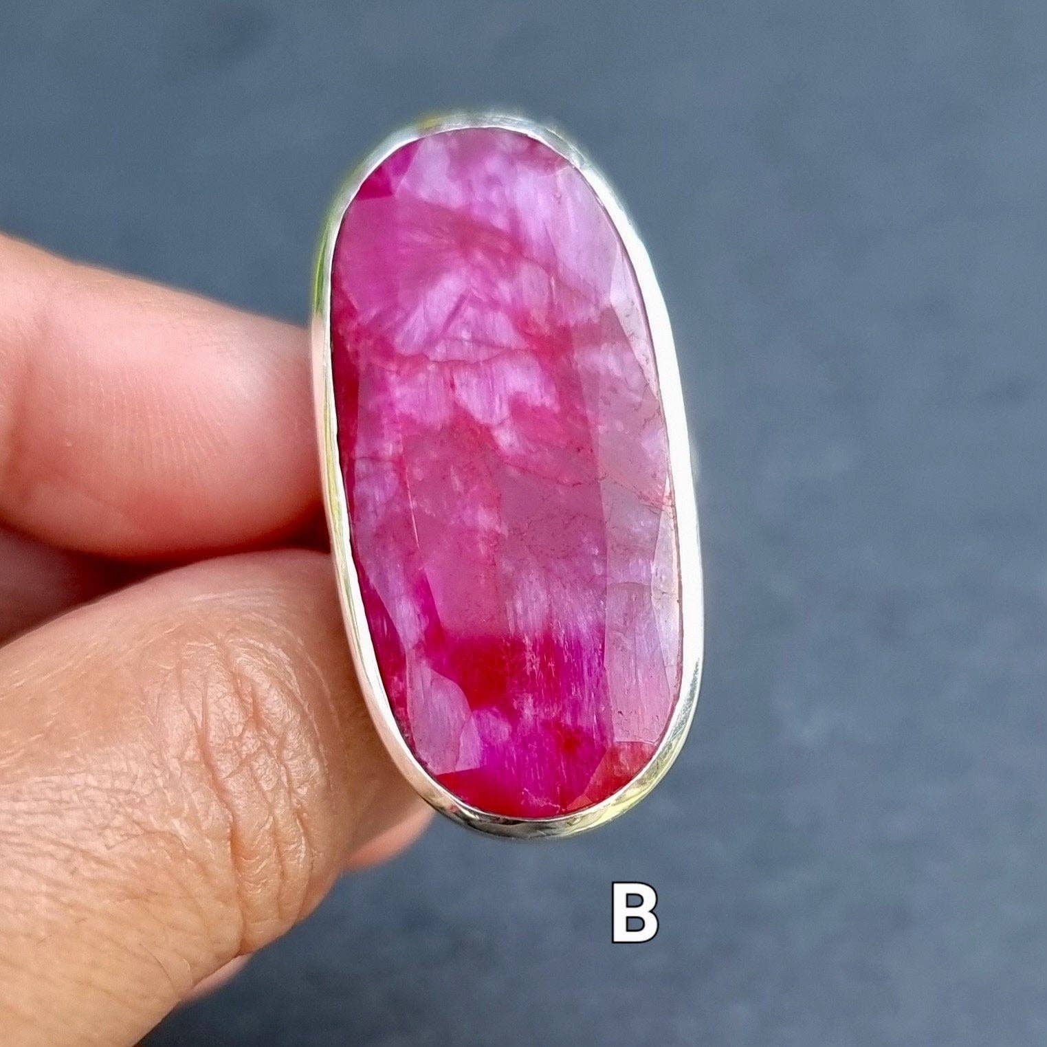 Mistry Gems – wholesale Cocktail/statement ring – Adjustable Long Oval Ruby Ring | 925 Sterling Silver, R2340