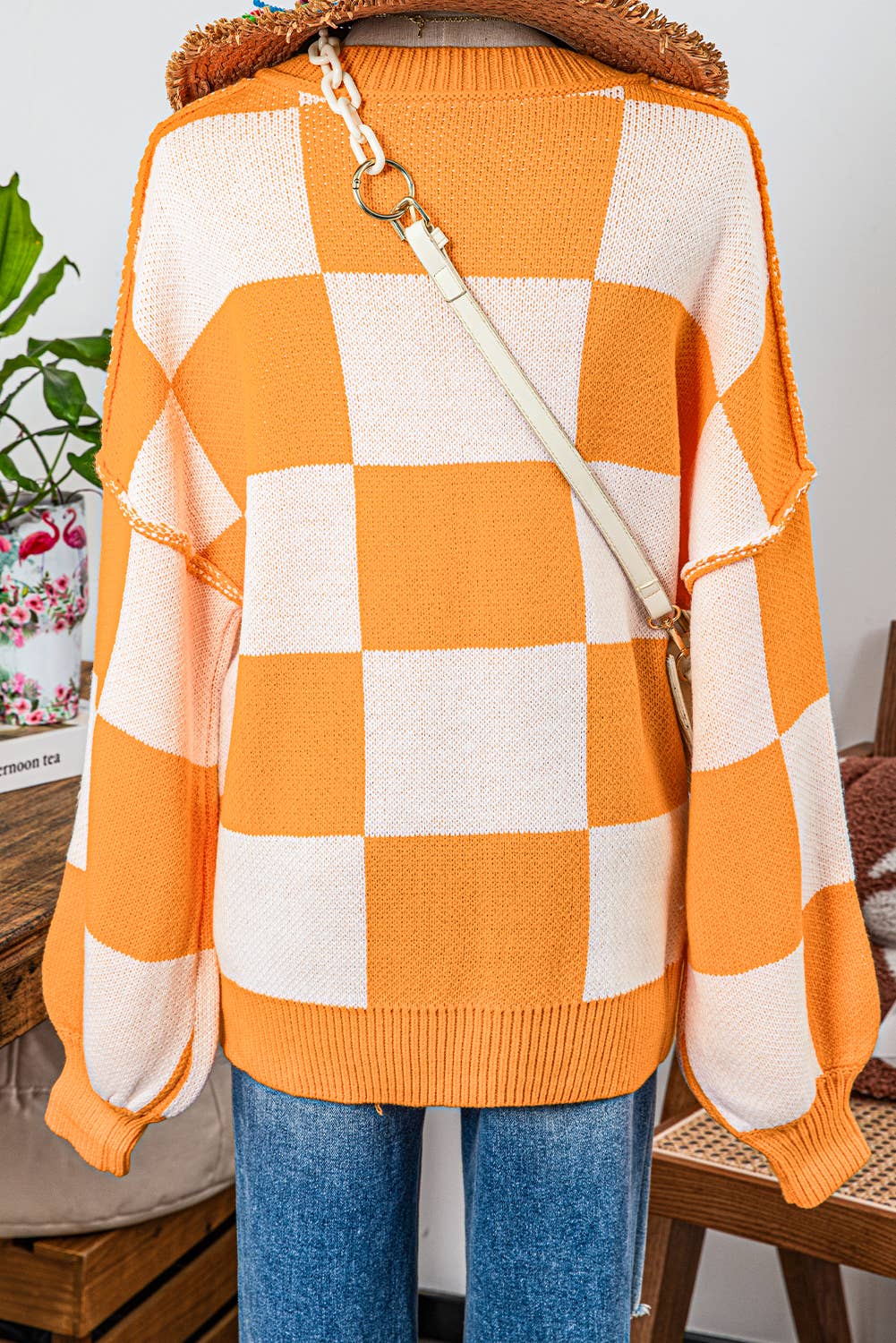 fashionworks - Wholesale Knit Sweater - Women's - Fashion-W Checkered Bishop Sleeve Sweater*S-2XL11
