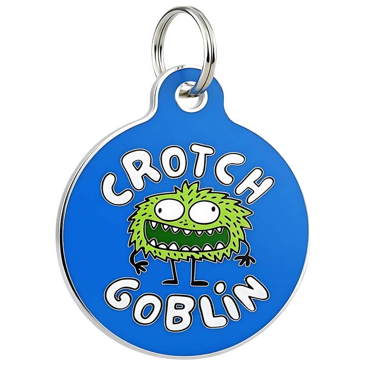 Enamel Dog Tag with Scannable Pet ID - Crotch Goblin for wholesale by Bad Tags