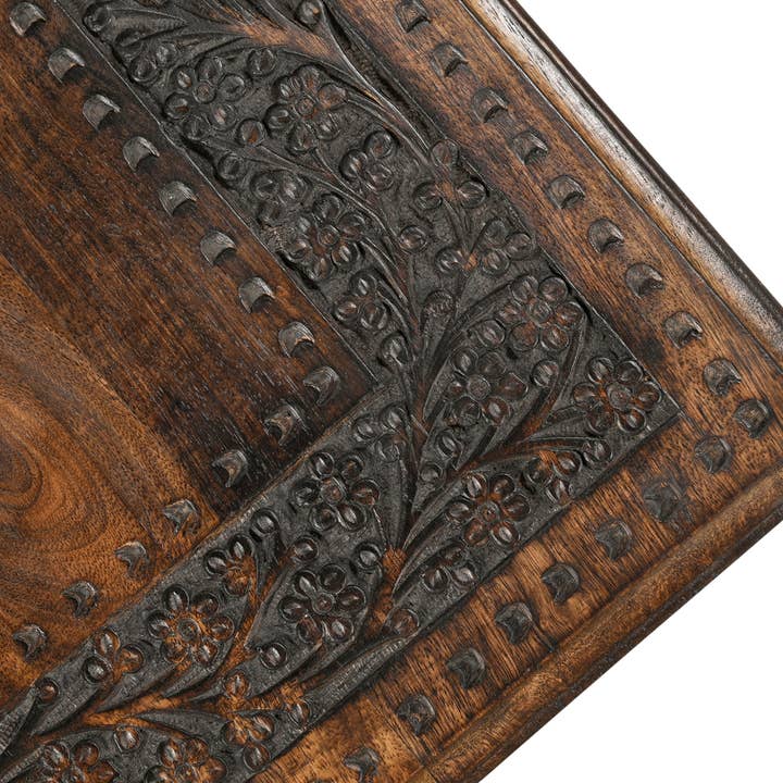 iAnanas - Wholesale Coffee Table - Vintage Solid Mango Wood Coffee Table - Handmade Wooden Coffee Table with Carved Details, Brown Finish, Decorative and Sturdy for Living Room - 92 x 45 x 45 cm6