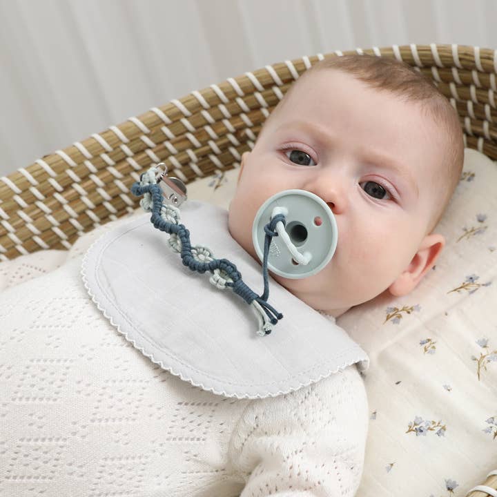 Adora Lily Macrame Pacifier Clip - Denim Adora Lily Macrame Pacifier Clip - Denim