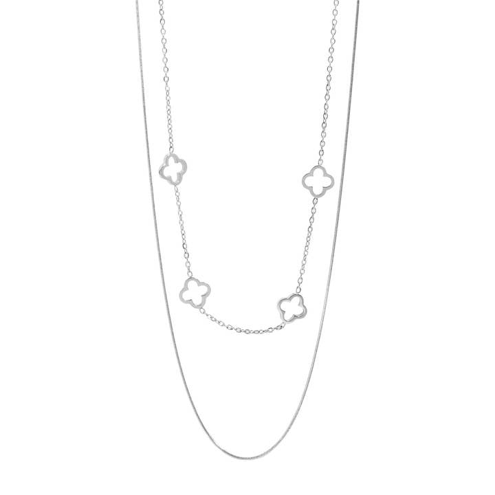 WJW - Wholesale Pendant/Charm Necklace - 18K Gold PVD Stainless Steel Layered Clover Charm Necklace