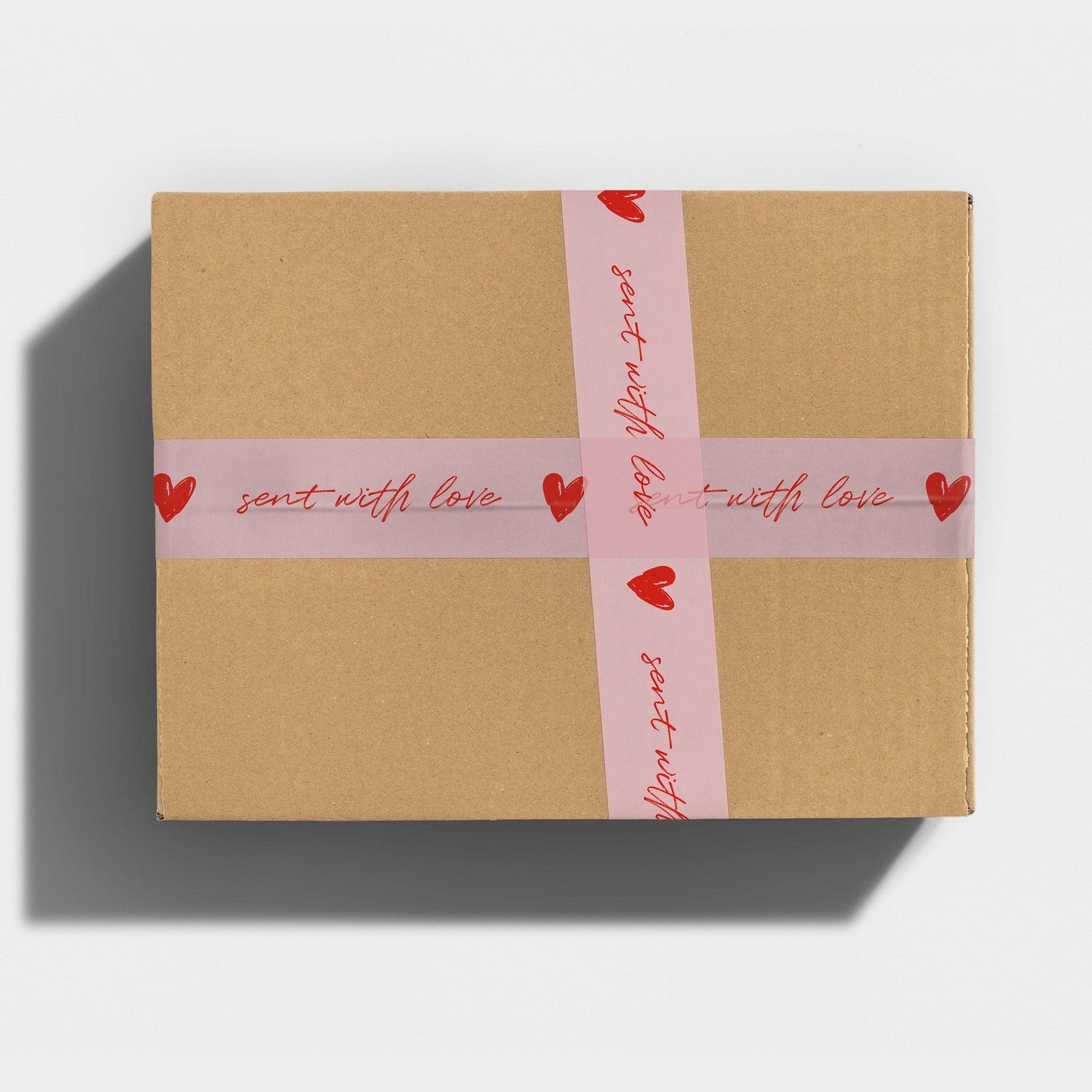 Shippy Tape - Wholesale Tape - "Sent With Love" Script Handwriting Shipping Tape - Pink/Red4