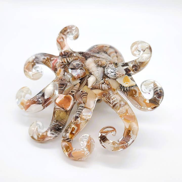 JEMS of the Sea – Engroshandel Pyntefigur – Kunst af harpiksblæksprutte - lavet med naturlige knuste og små muslingeskaller5