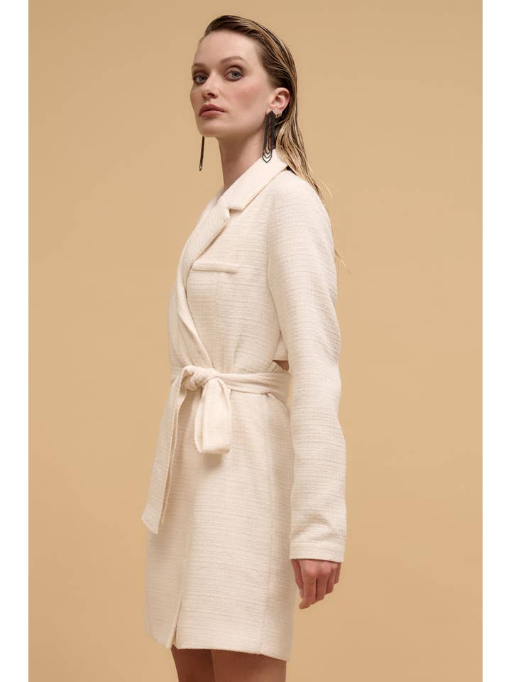 Promesa USA - Wholesale Dress - Women's - Tweed Notch Lapel Collar Belted Mini Dress