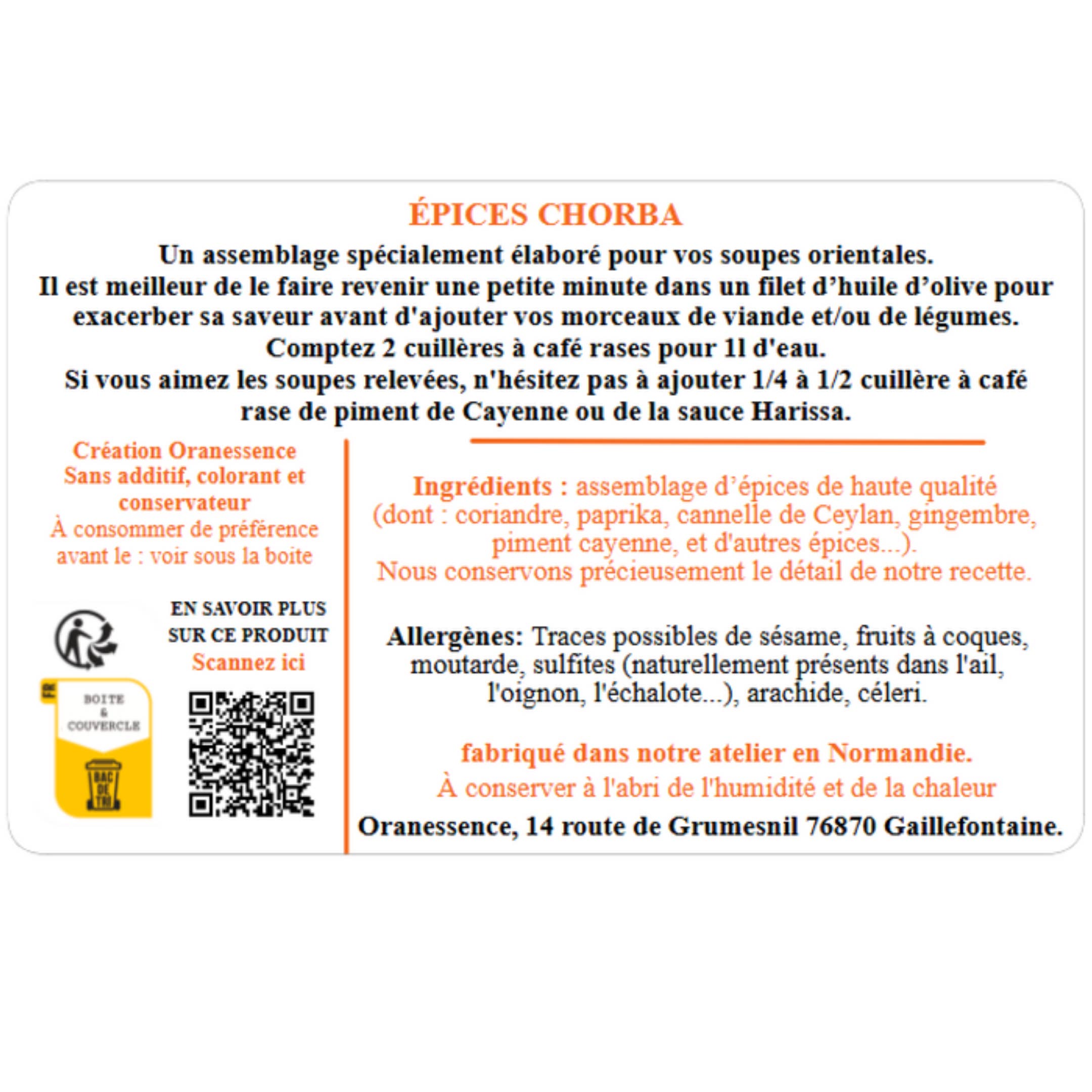 Oranessence - Wholesale Dried Spice Mix - Chorba spices (50g box)1