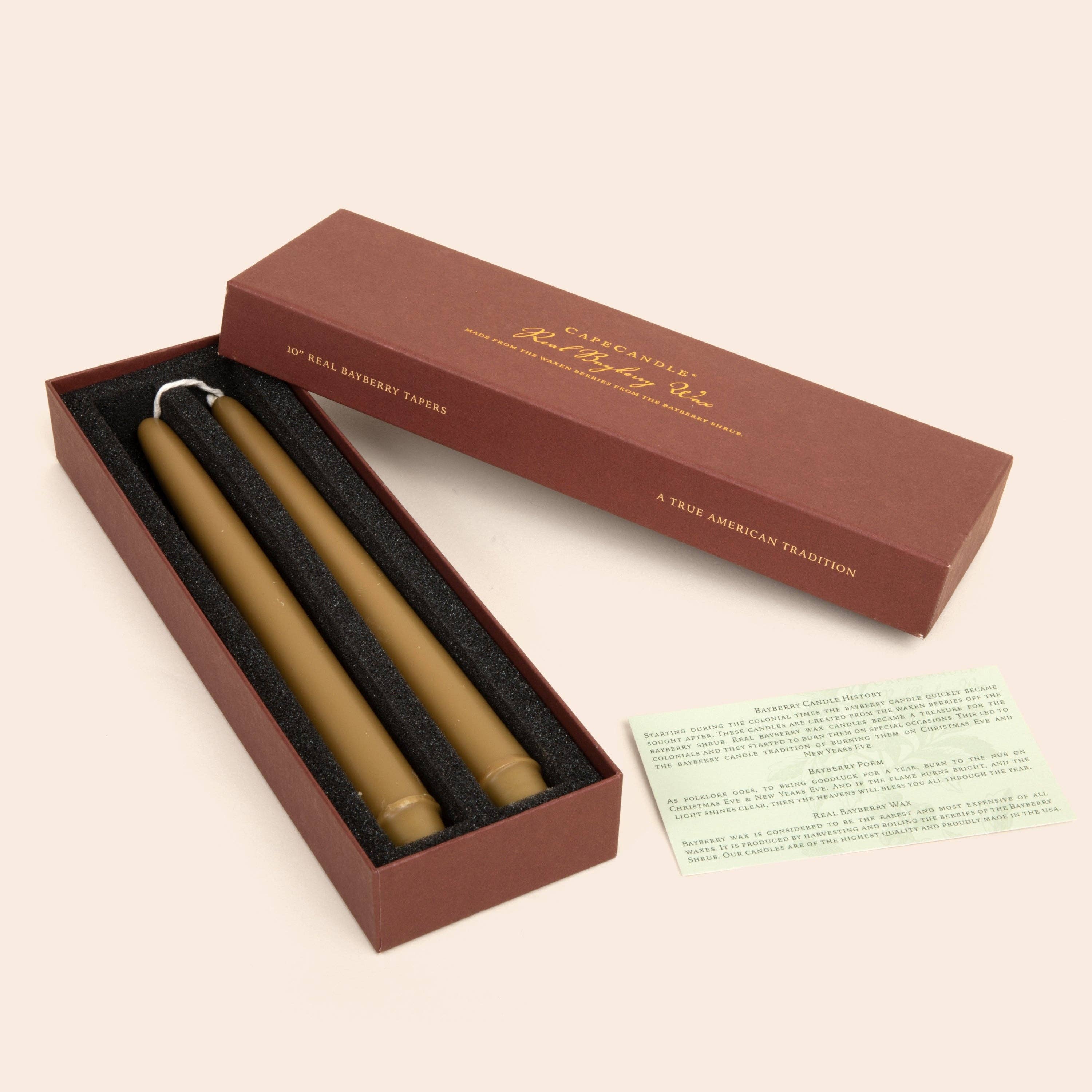 Cape Candle - Wholesale Tapered Candle/Candlestick - Real Bayberry Wax Tapers 10" (boxed pair)1