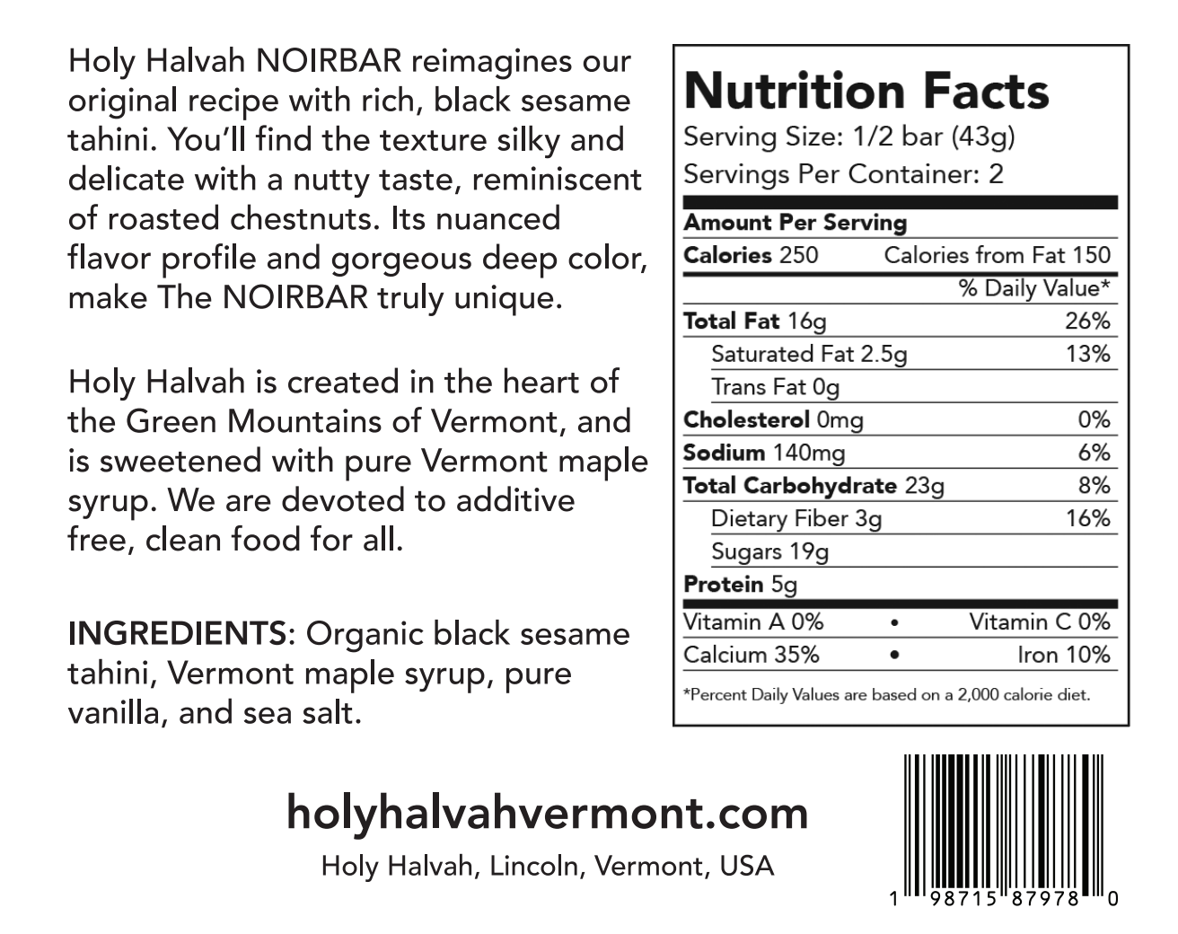 Holy Halvah - Wholesale Snack Bar - Organic Holy Halvah NoirBar6