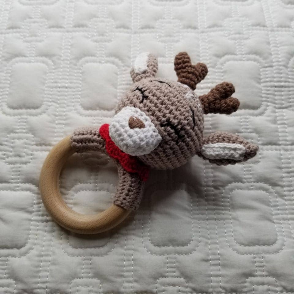 D & C TOYS - Wholesale Handheld Rattle - Baby - Hand Crochet Christmas Reindeer Baby Rattle0