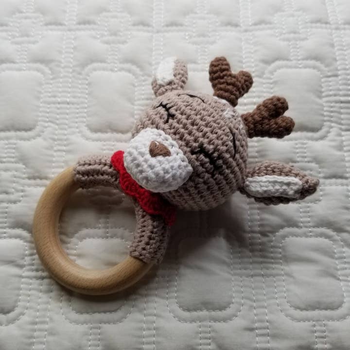 D & C TOYS - Wholesale Handheld Rattle - Baby - Hand Crochet Christmas Reindeer Baby Rattle0