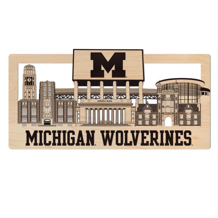 Décoration murale de la ligne d'horizon de l'Université du Michigan - Fabriquée en bois de cerisier ou d'érable pour la vente par LazerEdge