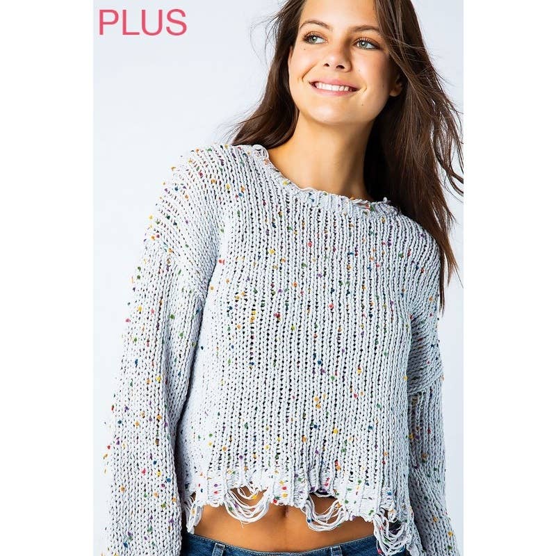 Sweet Generis – Engroshandel Pullover - Dame – PLUS CHENILLE POPCORN PLETTER NØDLIDENDE CROP SWEATER25