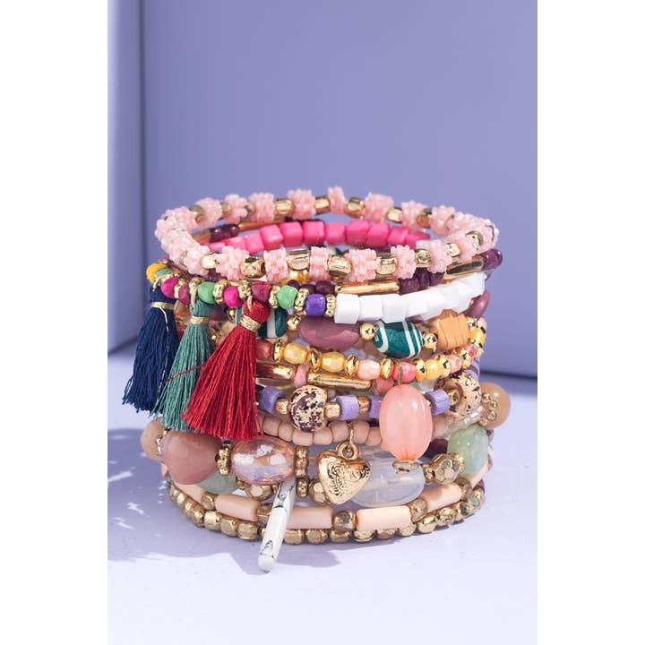 Gdmpn pink 12 Strand Multi Beads Bracelet Set for wholesale on Faire