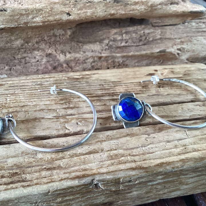 Sterling Silver and Lapis Hoop Earrings for wholesale by Mi Dio Jewelry