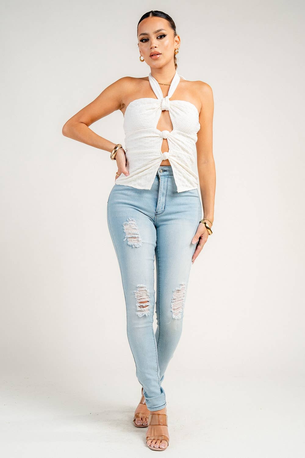 IVORY AT4233EL / KNIT BUCLE TOP for wholesale on Faire4