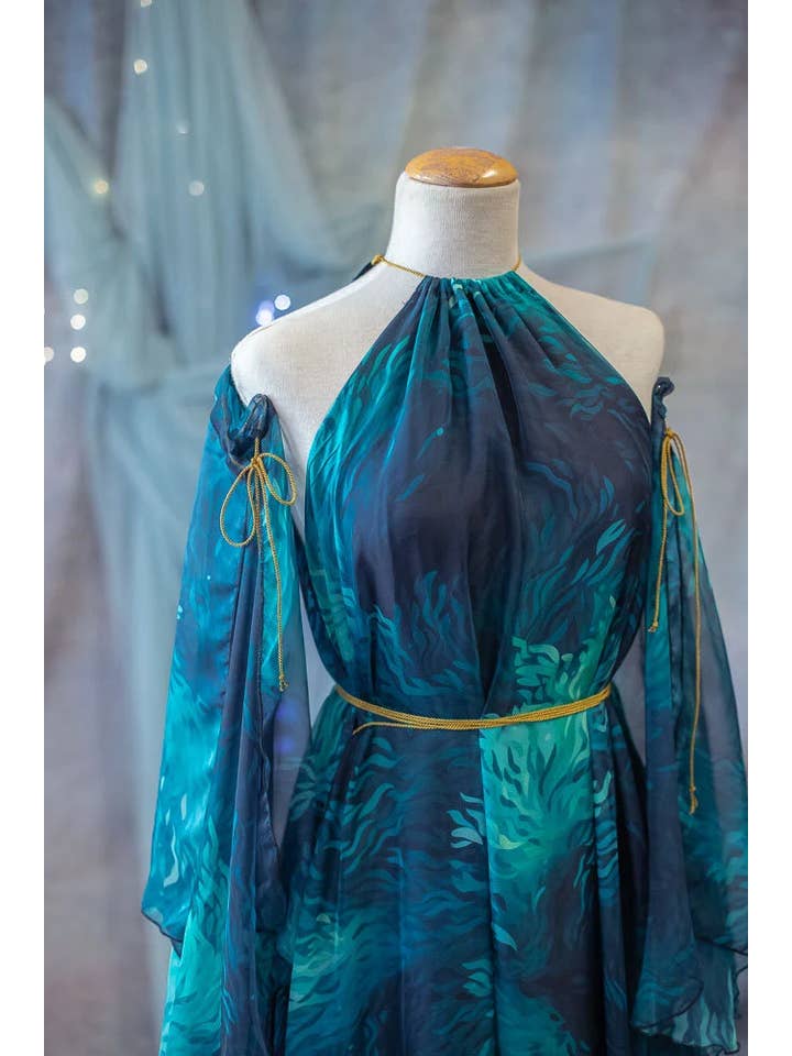 Costurero Real – Engroshandel Kjole - Dame – Havfrue Halter kjole blå grønne alger Kvinde chiffon kjole