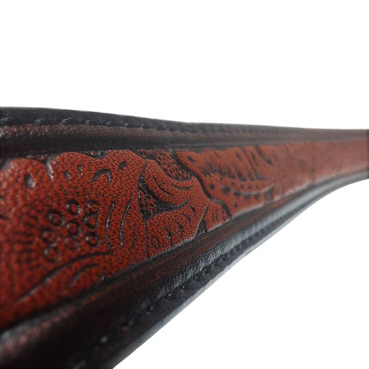 Brown Genuine Tooled Leather Cowboy Hat Band - Style Cassidy for wholesale on Faire