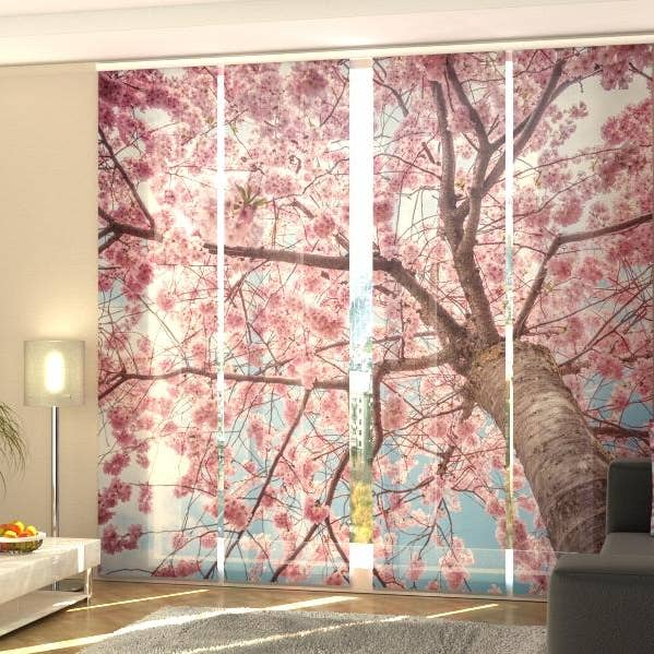 Juego de 4 cortinas con paneles de flor de cerezo desde la parte inferior para venta al por mayor de IlyDecor