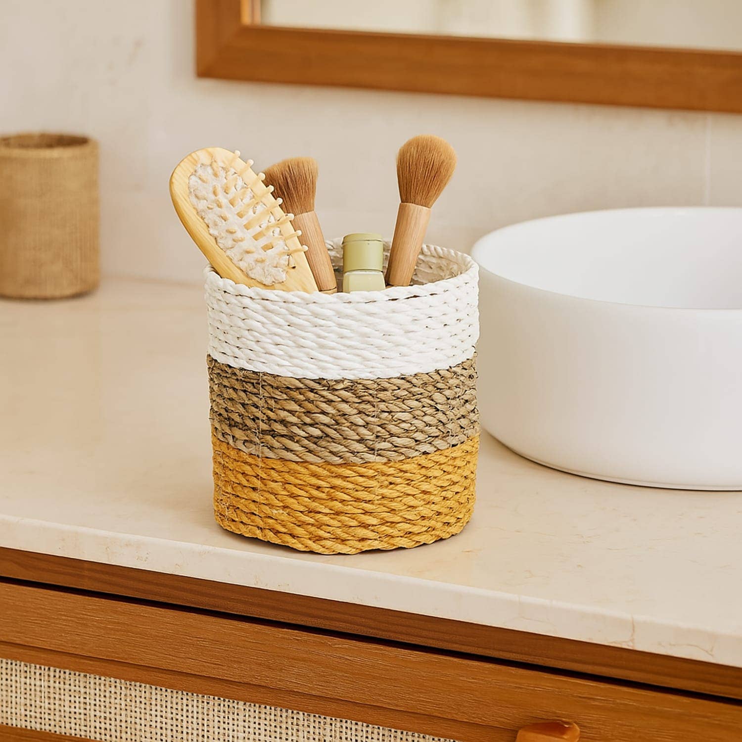 Etnico del Mondo - Wholesale Basket - Set of 3 Baskets in Algae with Handle Ø20/17/14 cm #14