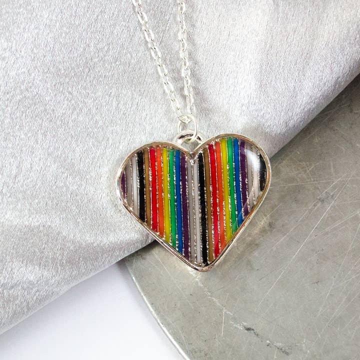 Rainbow Ribbon Cable Heart Necklace for wholesale by Circuit Breaker Labs