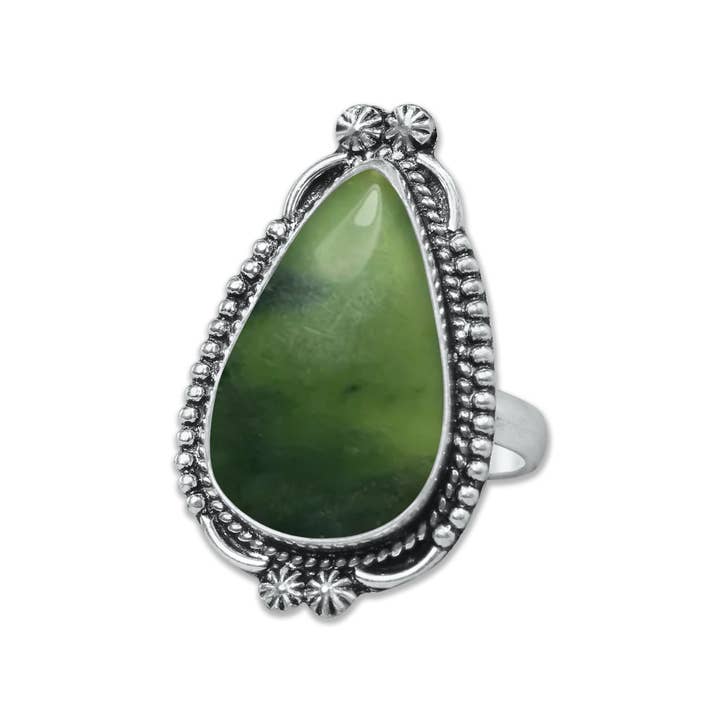 Handmade Jewels - Wholesale Cocktail/Statement Ring - Nephrite Jade Rings – Handmade, Silver-Plated, Bohemian (Made To Order)9