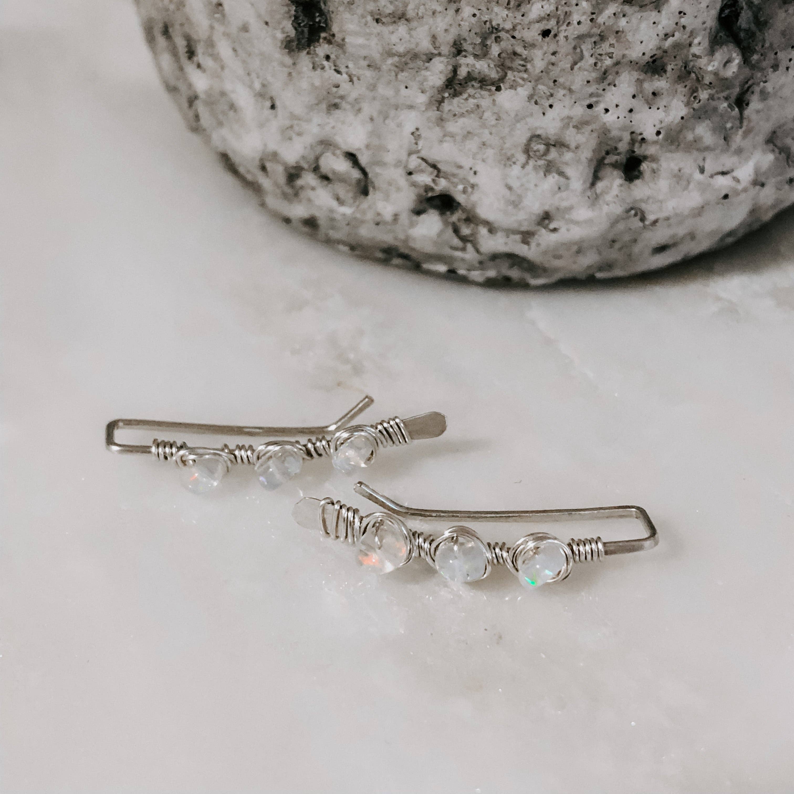 Derive Jewelry - Vendita all'ingrosso Orecchini ear jacket/climber - Orecchini a salire con opali avvolti in filo fatti a mano4