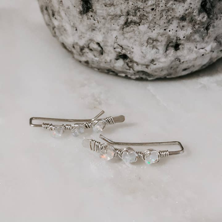 Derive Jewelry - Vendita all'ingrosso Orecchini ear jacket/climber - Orecchini a salire con opali avvolti in filo fatti a mano4