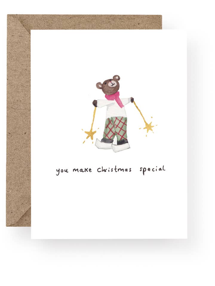 Skating Bear Hot Foil Christmas Card for wholesale by Western Sketch