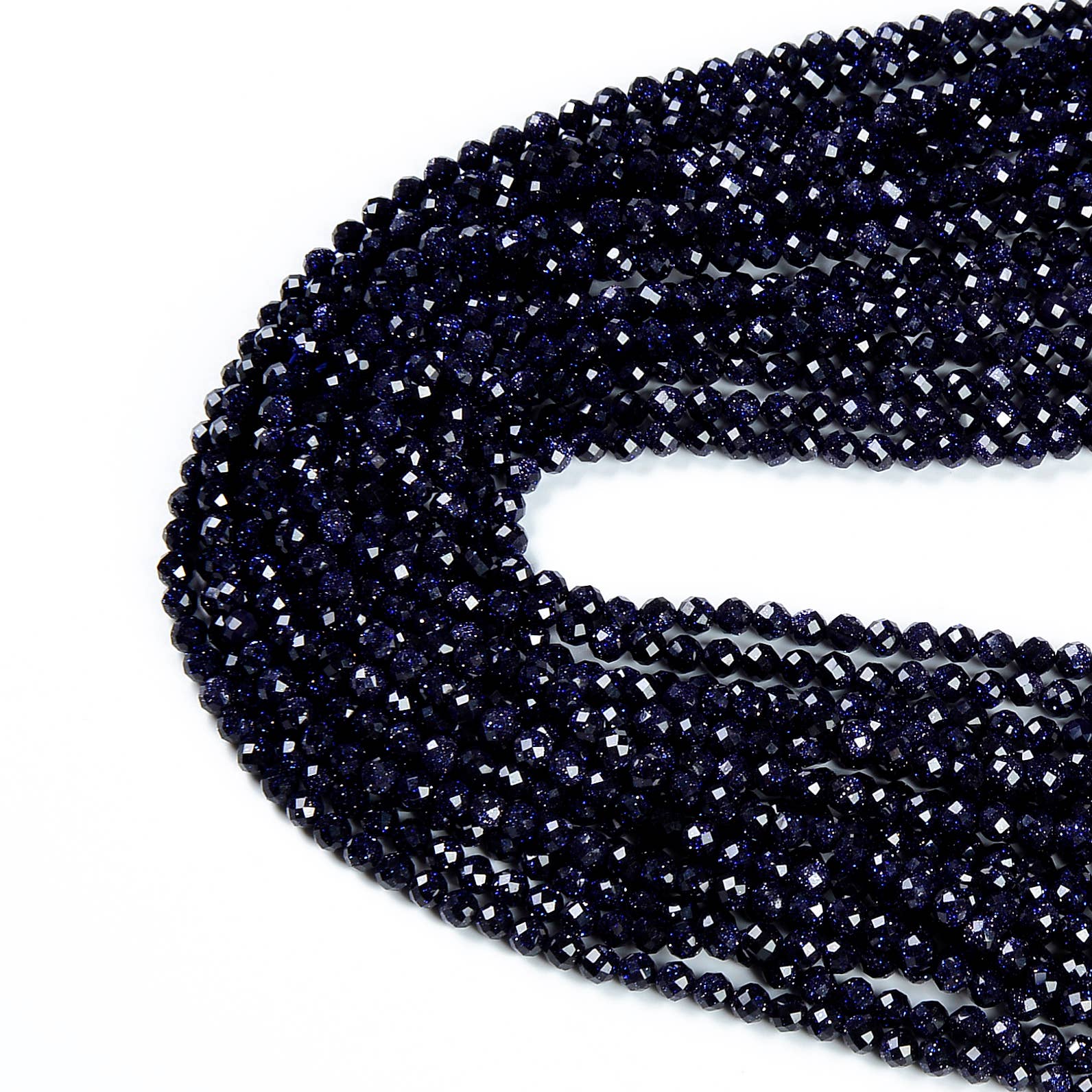 Beads Creation – wholesale Beads – Night Sky Blue Sandstone Genuine Faceted Round Beads PRP4962