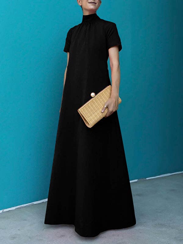 StyleGalX - Wholesale Dress - Women's - Loose Short Sleeves Solid Color High-Neck Maxi Dresses
