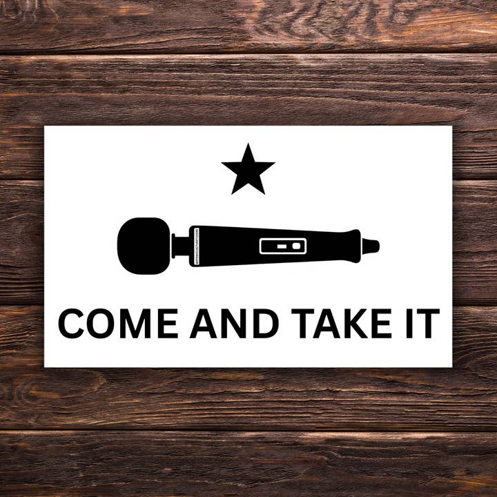 Autocolante de Varinha "Vem e Toma" | 7,6 cm x 5,1 cm | Autocolante Feminista em Vinil | Positividade Sexual | Autocolante Resistente à Água para Portátil | Paródia de Protesto Político por atacado de Atomic Cactus Stickers