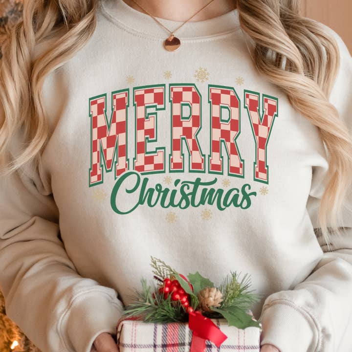 Sudadera a cuadros Merry Christmas para venta al por mayor de Pecan Creek Designs