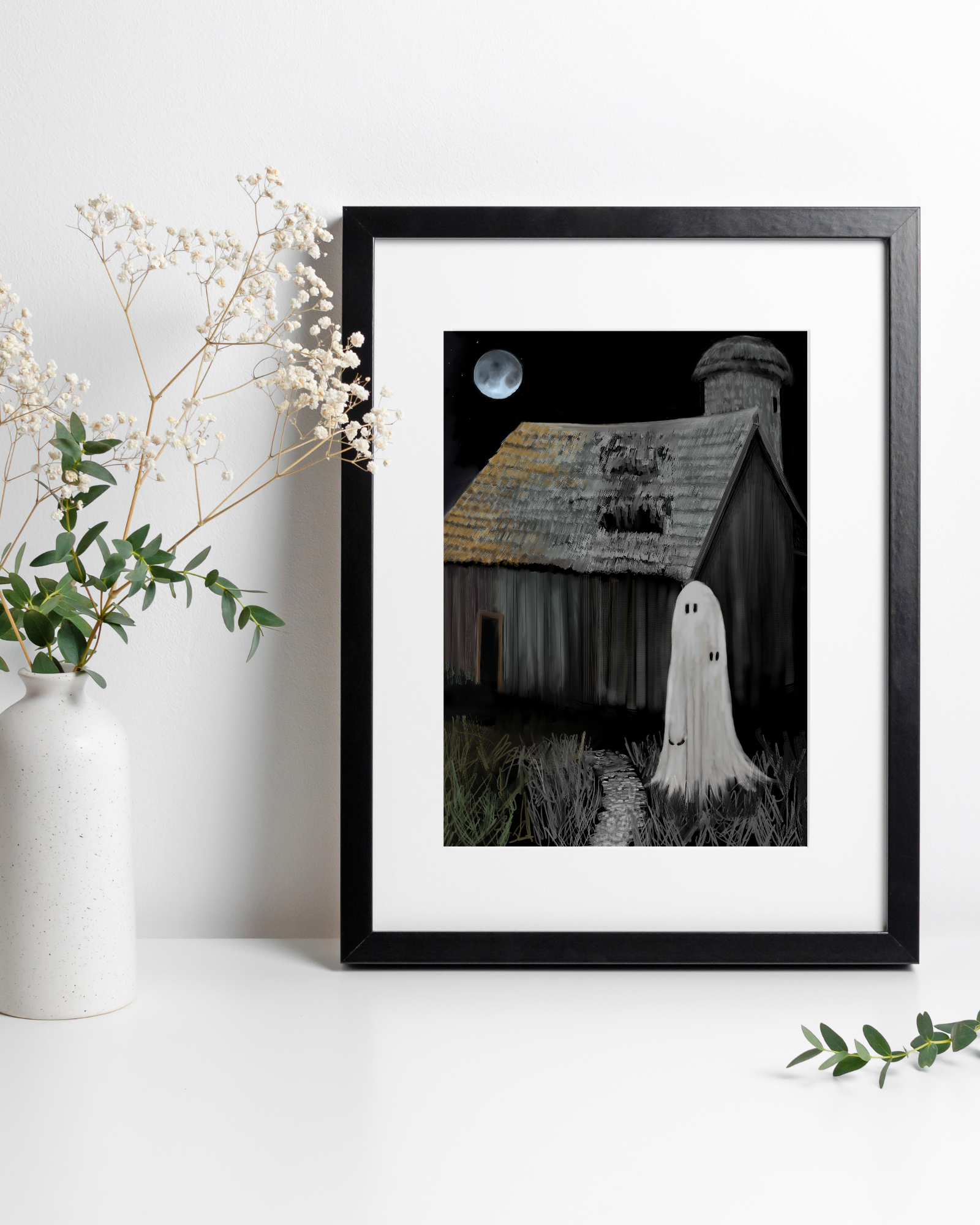 Signum Somnia - Vente Affiche d'art - Impression artistique de la grange hantée, art fantôme effrayant, gothique, art noir1