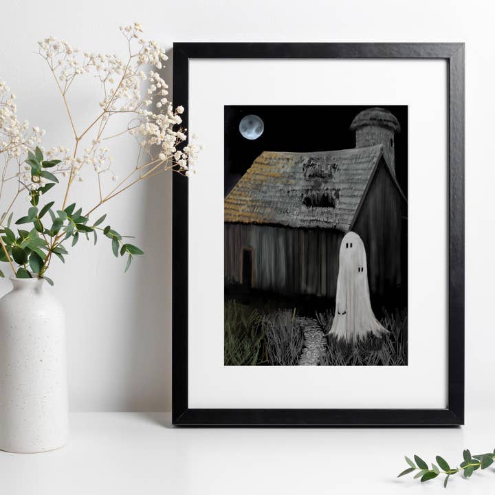 Signum Somnia - Vente Affiche d'art - Impression artistique de la grange hantée, art fantôme effrayant, gothique, art noir1