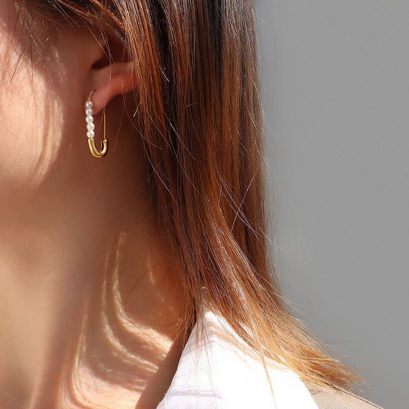 Schmuckgroßhandel - Wholesale Hoop Earrings - Pin Pearl earrings | 18k gold plated3