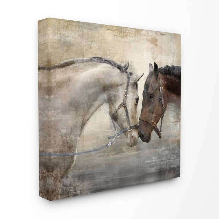 Häst Par Strukturerad gård djur Fotografi Canvas väggkonst för wholesale av Stupell Industries
