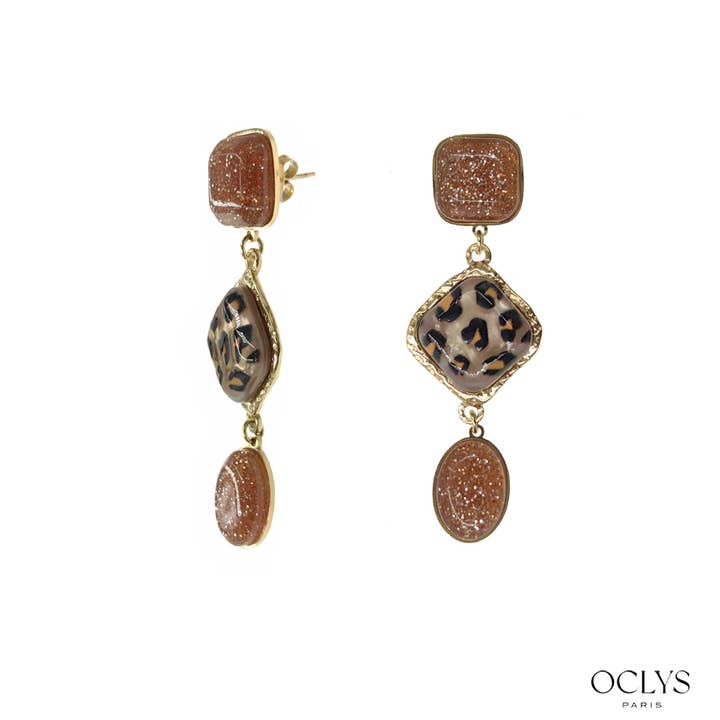 Oclys - Wholesale Dangle Earrings - Gani colored resin gold stainless steel earrings