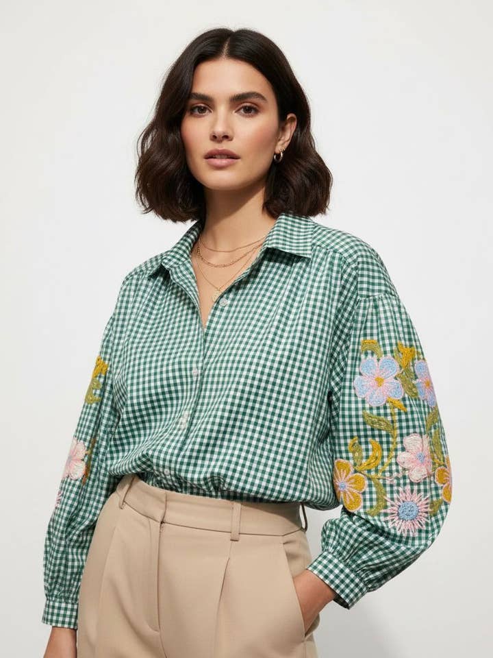 Vichy-Hemd mit floralen Stickärmeln Art 6718 (Kopie) für den Großhandel von Nota bene