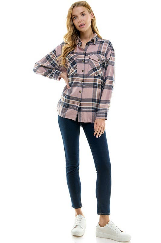 Light Fade Rosa Överdimensionerade rutiga skjortor med lös passform för kvinnor för wholesale på Faire4